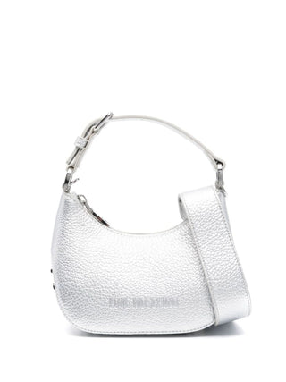 Moschino Love borsa a mezzaluna in ecopelle effetto laminato argento