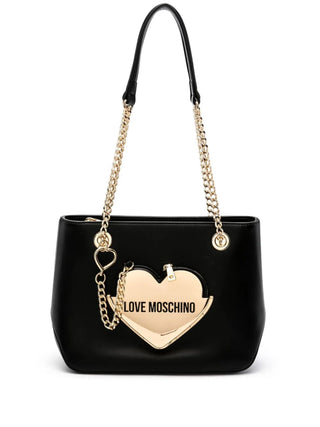 Moschino Love borsa a spalla in ecopelle con cuore metallico nero