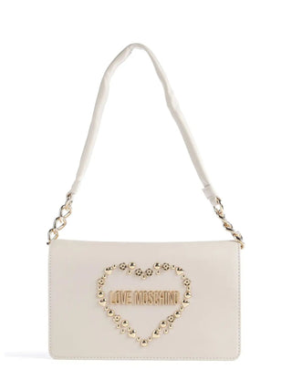 Moschino Love borsa a spalla in ecopelle con borchie ecrù