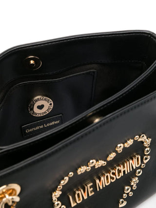 Moschino Love borsa a spalla in pelle con borchie e logo nero