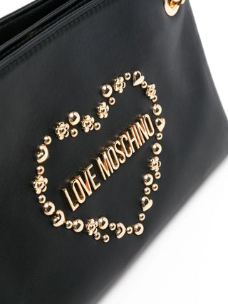 Moschino Love borsa a spalla in pelle con borchie e logo nero