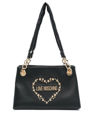 Moschino Love borsa a spalla in pelle con borchie e logo nero