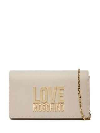 Moschino Love borsa a tracolla in ecopelle saffiano con placca logo smaltato ecrù
