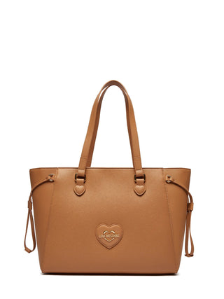 Moschino Love borsa shopping a spalla in ecopelle saffiano color cuoio