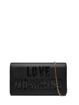 Moschino Love borsa a tracolla in ecopelle con logo paillettes nero