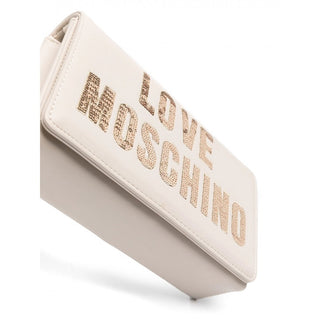 Moschino Love borsa a tracolla in ecopelle con logo paillettes avorio
