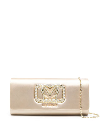 Moschino Love pochette in tessuto satin con logo gioiello oro