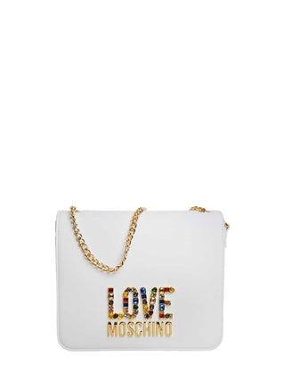 Moschino Love borsa a spalla in ecopelle con logo gioiello bianco