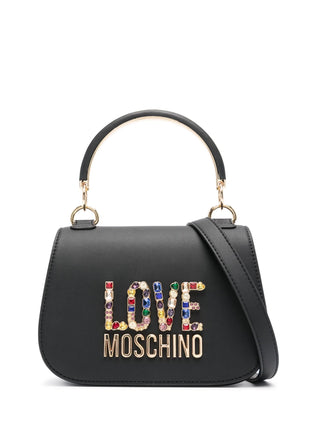 Moschino Love borsa a mano in ecopelle con logo gioiello nero