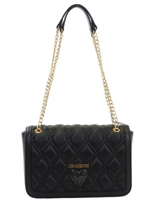 Moschino Love borsa a spalla in ecopelle trapuntata con cuore strass nero