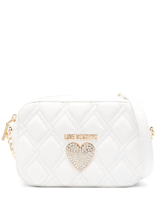 Moschino Love borsa a tracolla in ecopelle trapuntata con strass bianco