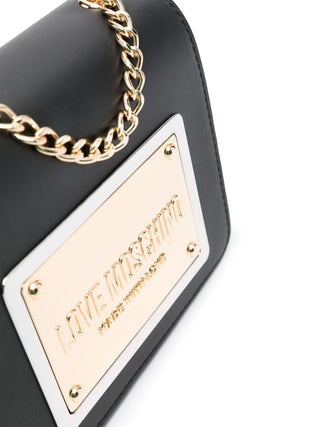 Moschino Love borsa a tracolla in ecopelle con placca logo nero oro