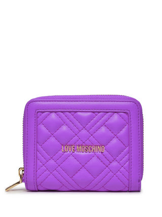 Moschino Love portafogli in ecopelle trapuntata con zip e logo viola