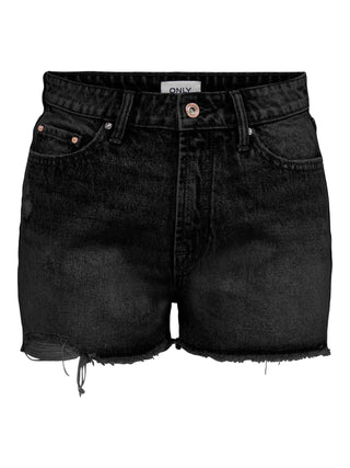 Only shorts in denim con fondo sfrangiato nero