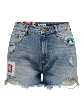 Only shorts in denim con dettagli crochet lavaggio blu medio