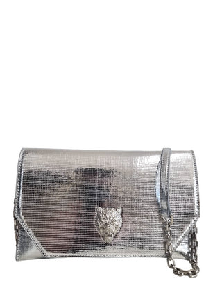 Philipp Plein Sport borsa flat clutch in ecopelle laminata argento