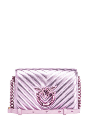 Pinko borsa Love Click mini in ecopelle chevron laminata lilla