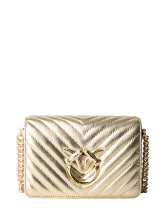 Pinko borsa Love Click mini in ecopelle chevron laminata oro