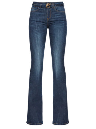 Pinko jeans flare Flora con cintura Love Birds lavaggio blu scuro
