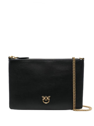 Pinko pochette Flat Classic in pelle liscia con tracolla nero oro