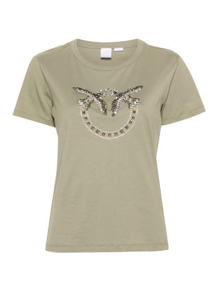 Pinko T-shirt Quentin a manica corta con logo Love Birds gioiello verde