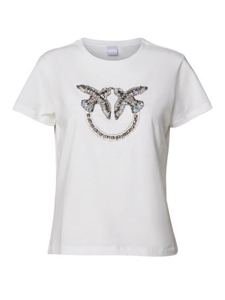 Pinko T-shirt Quentin a manica corta con logo Love Birds gioiello bianco