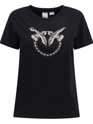 Pinko T-shirt Quentin a manica corta con logo Love Birds gioiello nero