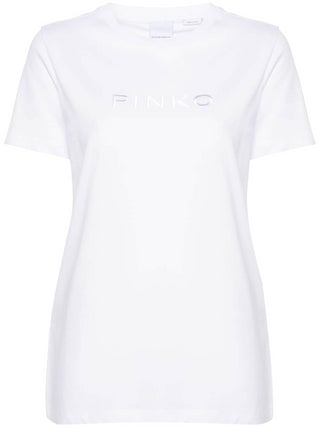 Pinko T-shirt a maniche corte con ricamo logo bianco