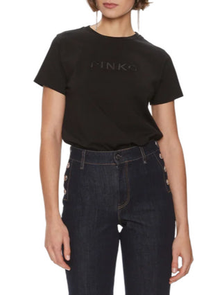 Pinko T-shirt a maniche corte con ricamo logo nero