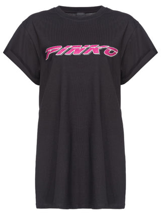 Pinko T-shirt Telesto manica corta con logo strass nero