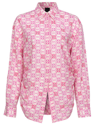 Pinko camicia Cureti in mussola con stampa logo Love Birds all over colore burro rosa