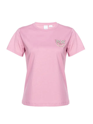 Pinko T-shirt Nambrone a maniche corte con logo Love Birds gioiello rosa