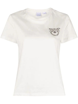 Pinko T-shirt Nambrone a maniche corte con logo Love Birds gioiello bianco