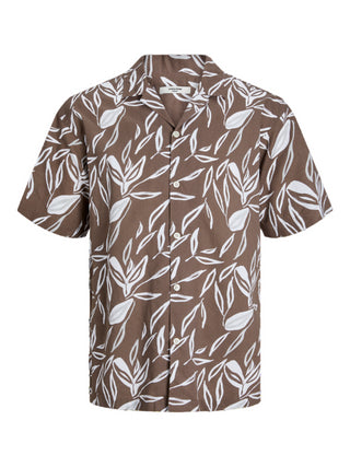 Jack&Jones camicia jprblasummer leaf marrone bianca