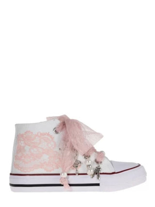 QUICKAS Sneakers alte in tela con tulle e ciondoli Bianco