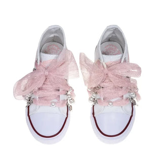 QUICKAS Sneakers alte in tela con tulle e ciondoli Bianco