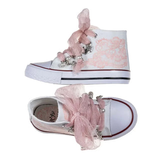 QUICKAS Sneakers alte in tela con tulle e ciondoli Bianco