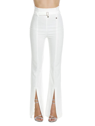 Relish pantaloni flare Pietersite vita alta con cintura bianco latte