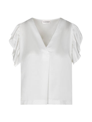 Sandro Ferrone blusa in raso con volant bianco seta