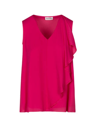 Sandro Ferrone blusa smanicata in georgette con rouches fucsia