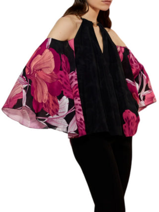 Simona Corsellini blusa in georgette con stampa fiori nero rosa