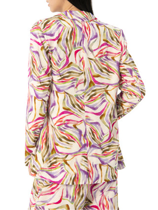 Surkana giacca monopetto satin in fantasia multicolor panna