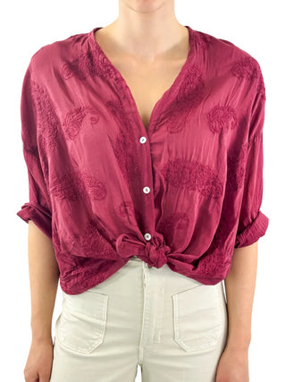 Tensione In camicia in mussola con ricami bordeaux