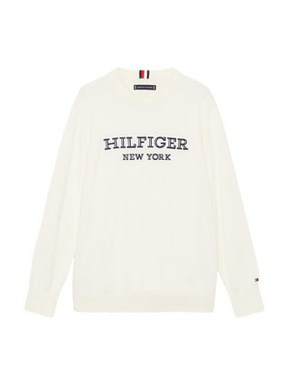 Tommy Hilfiger maglia girocollo in cotone con logo panna