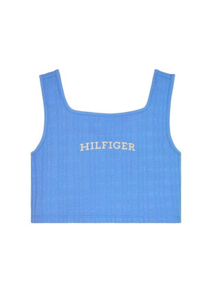 Tommy Hilfiger top crop a costine con logo azzurro