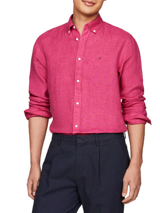 Tommy Hilfiger camicia a manica lunga in lino fucsia