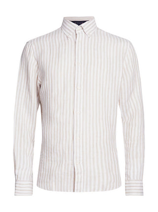 Tommy Hilfiger camicia in lino a righe manica lunga beige bianco