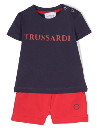 Trussardi completo T-shirt e shorts con logo blu rosso