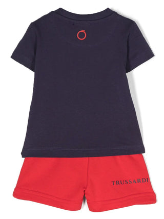 Trussardi completo T-shirt e shorts con logo blu rosso