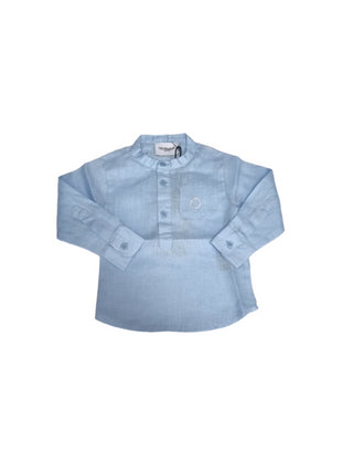 Trussardi camicia alla coreana in lino con logo celeste